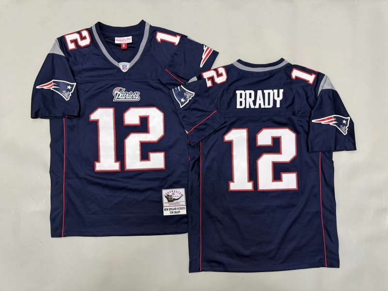 Men 2025 New England Patriots #12 Brady Blue Throwback Limited NFL Jersey style 001